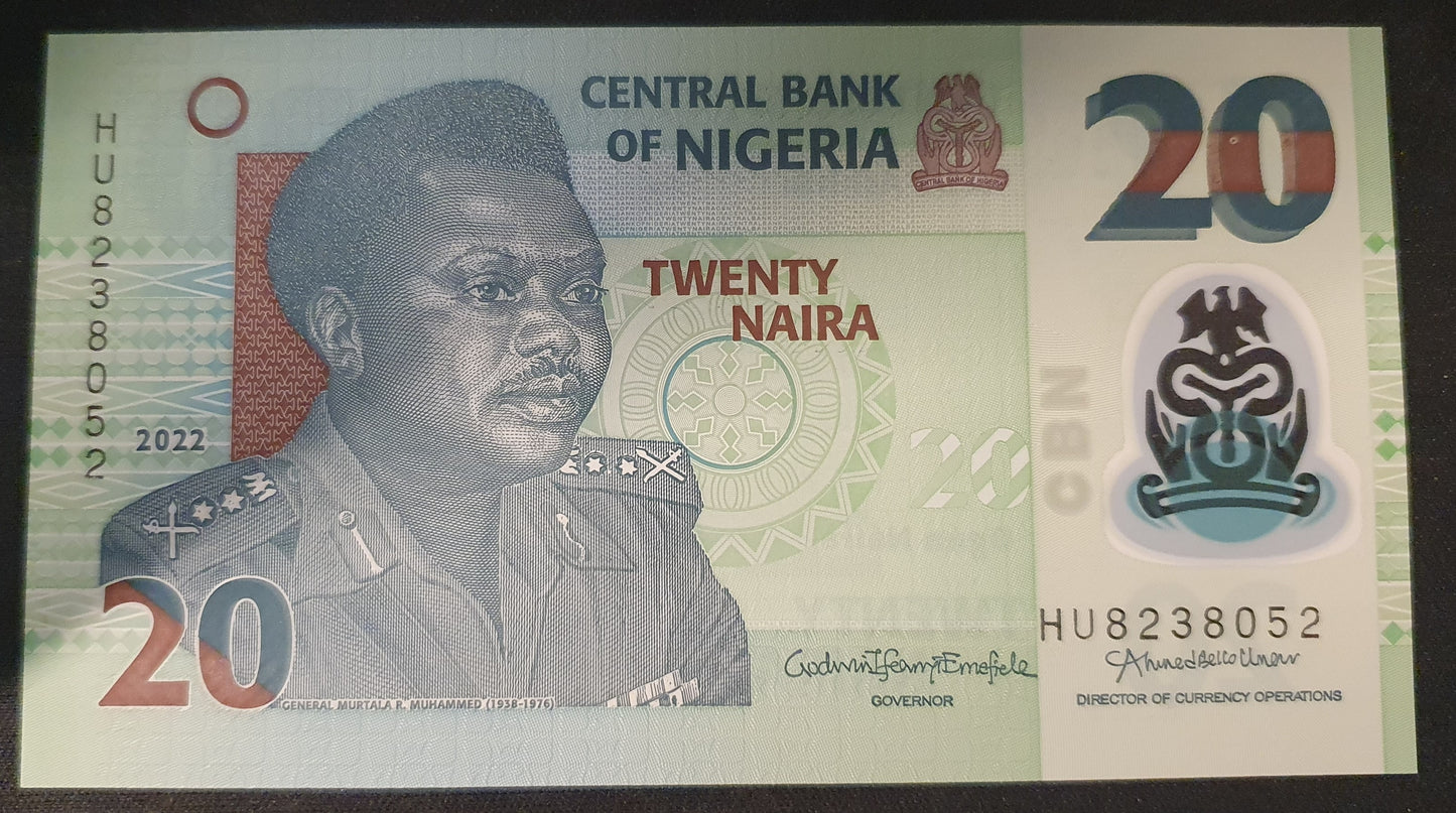 Nigeria 20 Naira 2022 Biljet UNC