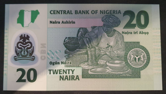 Nigeria 20 Naira 2022 Biljet UNC