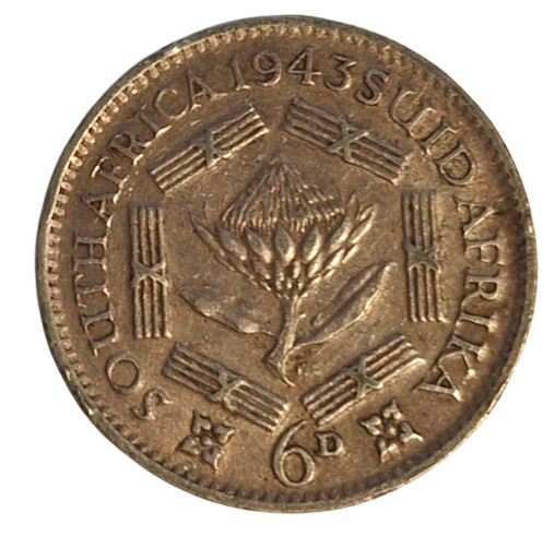 Zuid Afrika 6 Pence 1943 Zilver